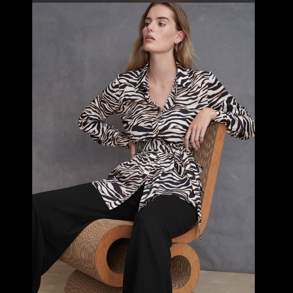 Chloe Kristyn Lavendula Zebra Erin Button Down Blouse - Black Cream Zebra